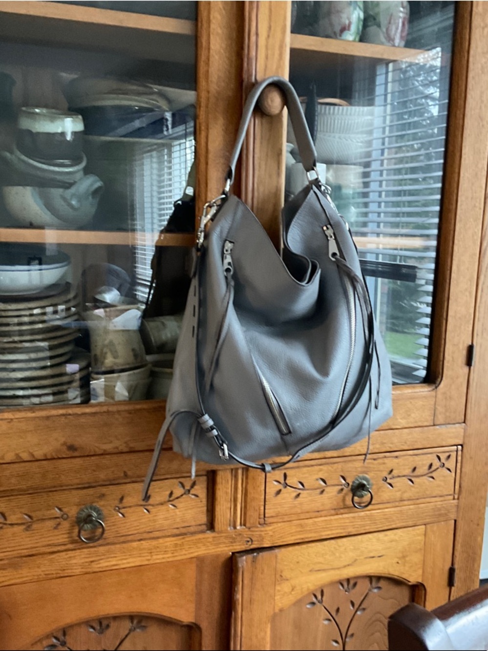 Women's Gray Hobo Shoulder Bag - Soft Pebbled Leather